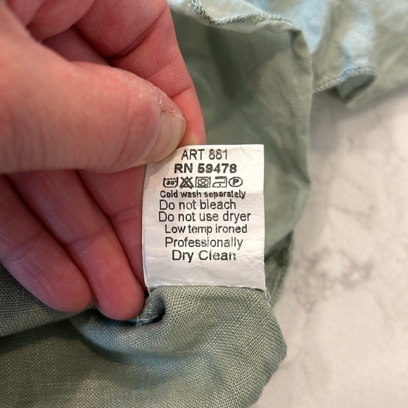 Terzo Millennio 100% Linen Made In Italy Sage Flutter Sleeve Hem Blouse Small - Picture 11 of 11